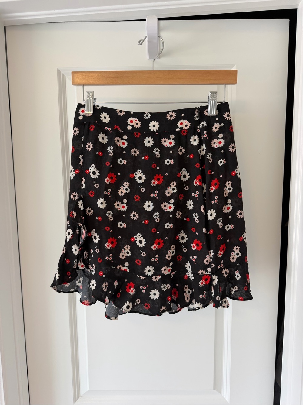 Blue Life Black Floral Ruffle Hem Skater Skirt
